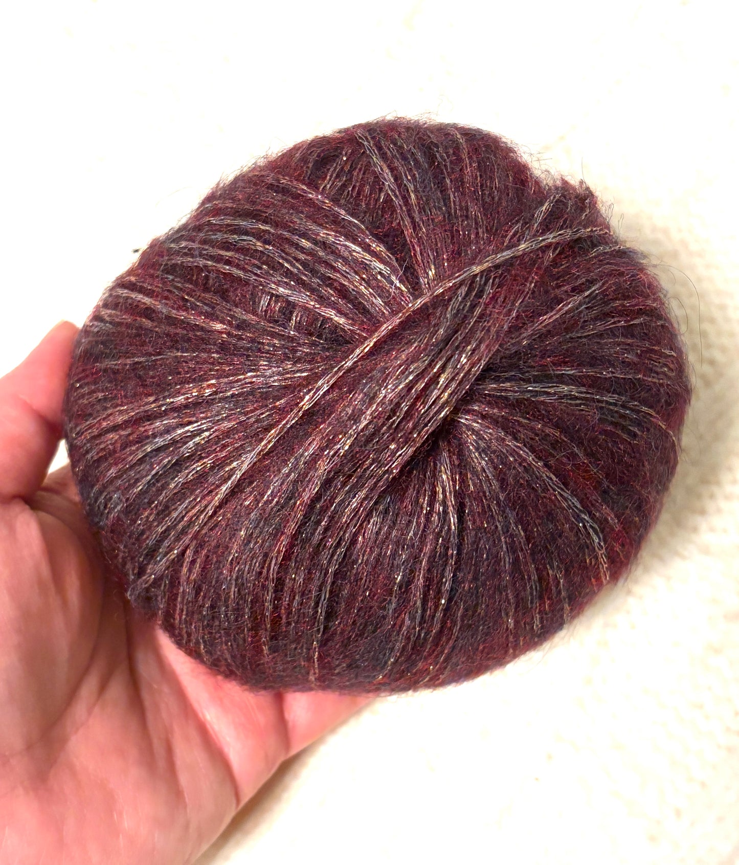 3 balls x 25g Glitter Mohair yarn : Mohair + Wool + Rayon : 03 Burgundy