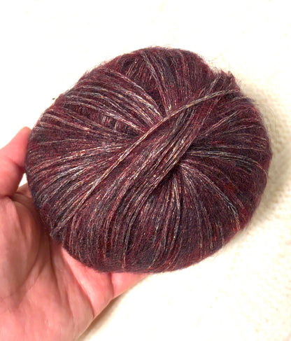 3 balls x 25g Glitter Mohair yarn : Mohair + Wool + Rayon : 03 Burgundy