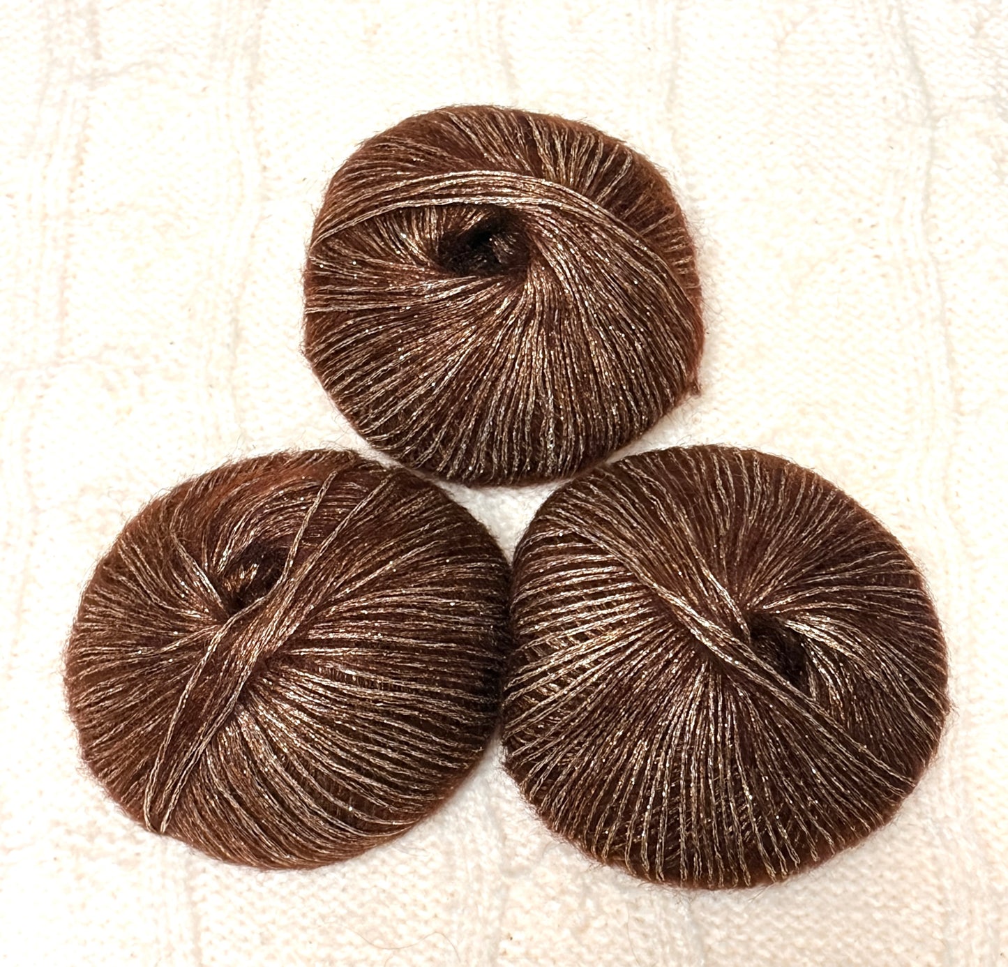 3 balls x 25g Glitter Mohair yarn : Mohair + Wool + Rayon : 05 Chocolate