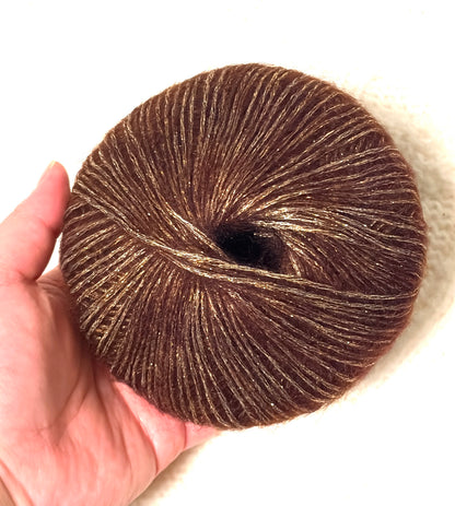 3 balls x 25g Glitter Mohair yarn : Mohair + Wool + Rayon : 05 Chocolate