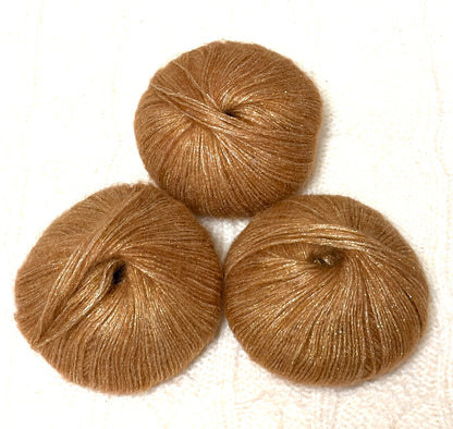3 balls x 25g Glitter Mohair yarn : Mohair + Wool + Rayon : 09 Caramel