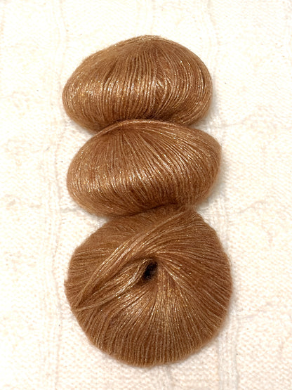 3 balls x 25g Glitter Mohair yarn : Mohair + Wool + Rayon : 09 Caramel