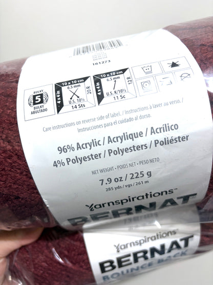 2 Balls x 255g Bernat Bounce Back Yarn Bulky Yarn : Merlot