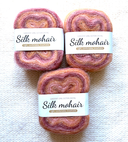 3 cakes x 50g Gradient Mohair Silk Yarn : Mohair + Silk+ Polyester : 08 Orange Brown