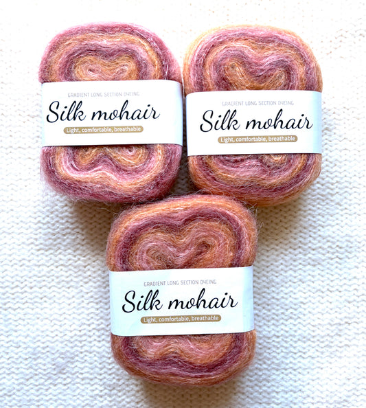 3 cakes x 50g Gradient Mohair Silk Yarn : Mohair + Silk+ Polyester : 08 Orange Brown