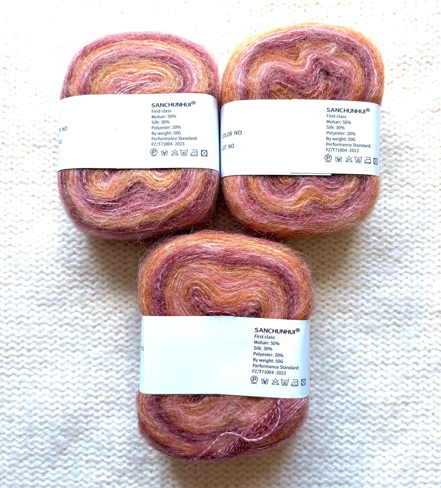 3 cakes x 50g Gradient Mohair Silk Yarn : Mohair + Silk+ Polyester : 08 Orange Brown