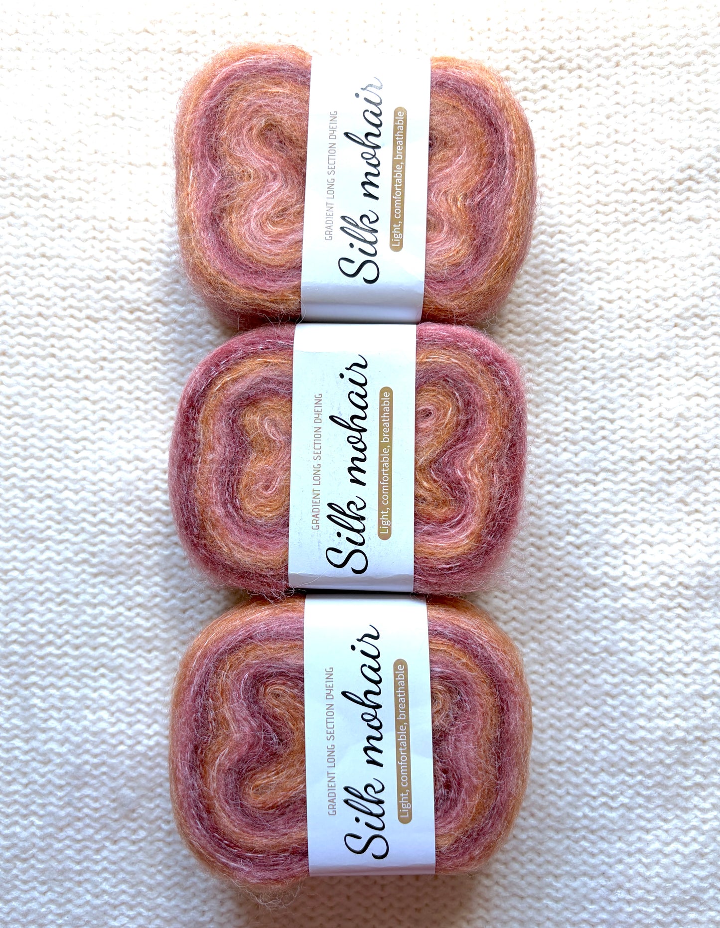 3 cakes x 50g Gradient Mohair Silk Yarn : Mohair + Silk+ Polyester : 08 Orange Brown