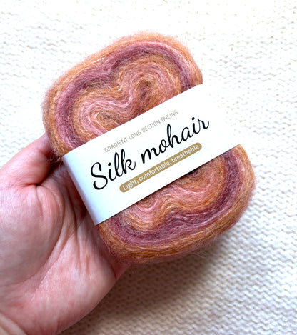 3 cakes x 50g Gradient Mohair Silk Yarn : Mohair + Silk+ Polyester : 08 Orange Brown