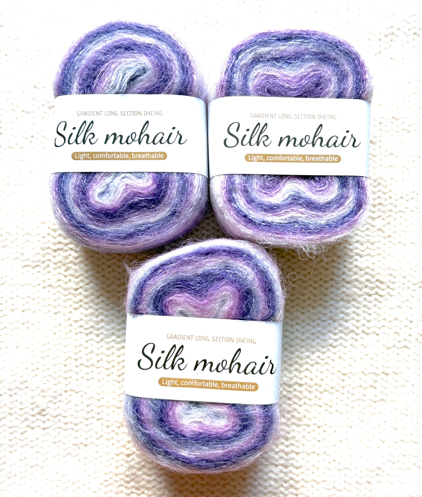 3 cakes x 50g Gradient Mohair Silk Yarn : Mohair + Silk+ Polyester : 07 Gradient Purple