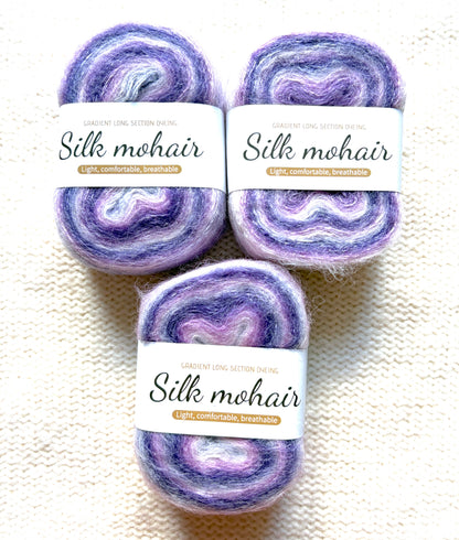 3 cakes x 50g Gradient Mohair Silk Yarn : Mohair + Silk+ Polyester : 07 Gradient Purple