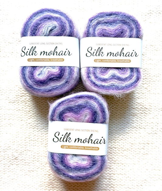 3 cakes x 50g Gradient Mohair Silk Yarn : Mohair + Silk+ Polyester : 07 Gradient Purple