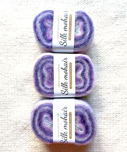 3 cakes x 50g Gradient Mohair Silk Yarn : Mohair + Silk+ Polyester : 07 Gradient Purple
