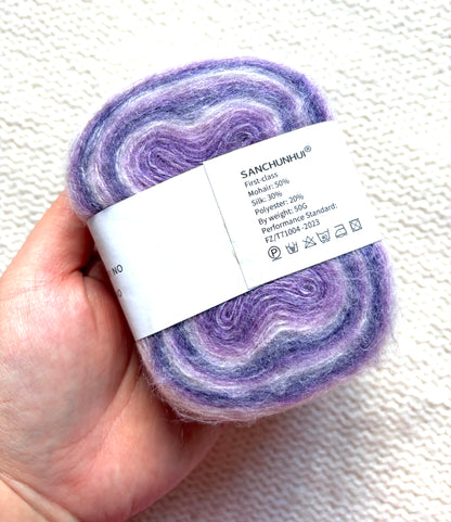 3 cakes x 50g Gradient Mohair Silk Yarn : Mohair + Silk+ Polyester : 07 Gradient Purple