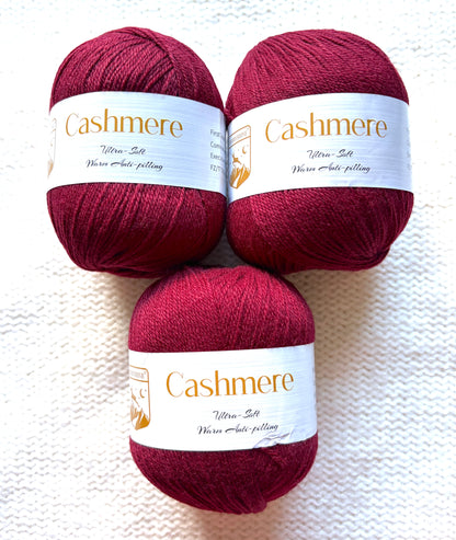3 balls x 50g Cashmere Ultra Soft Yarn : 80% Cashmere : 12 Red Wine