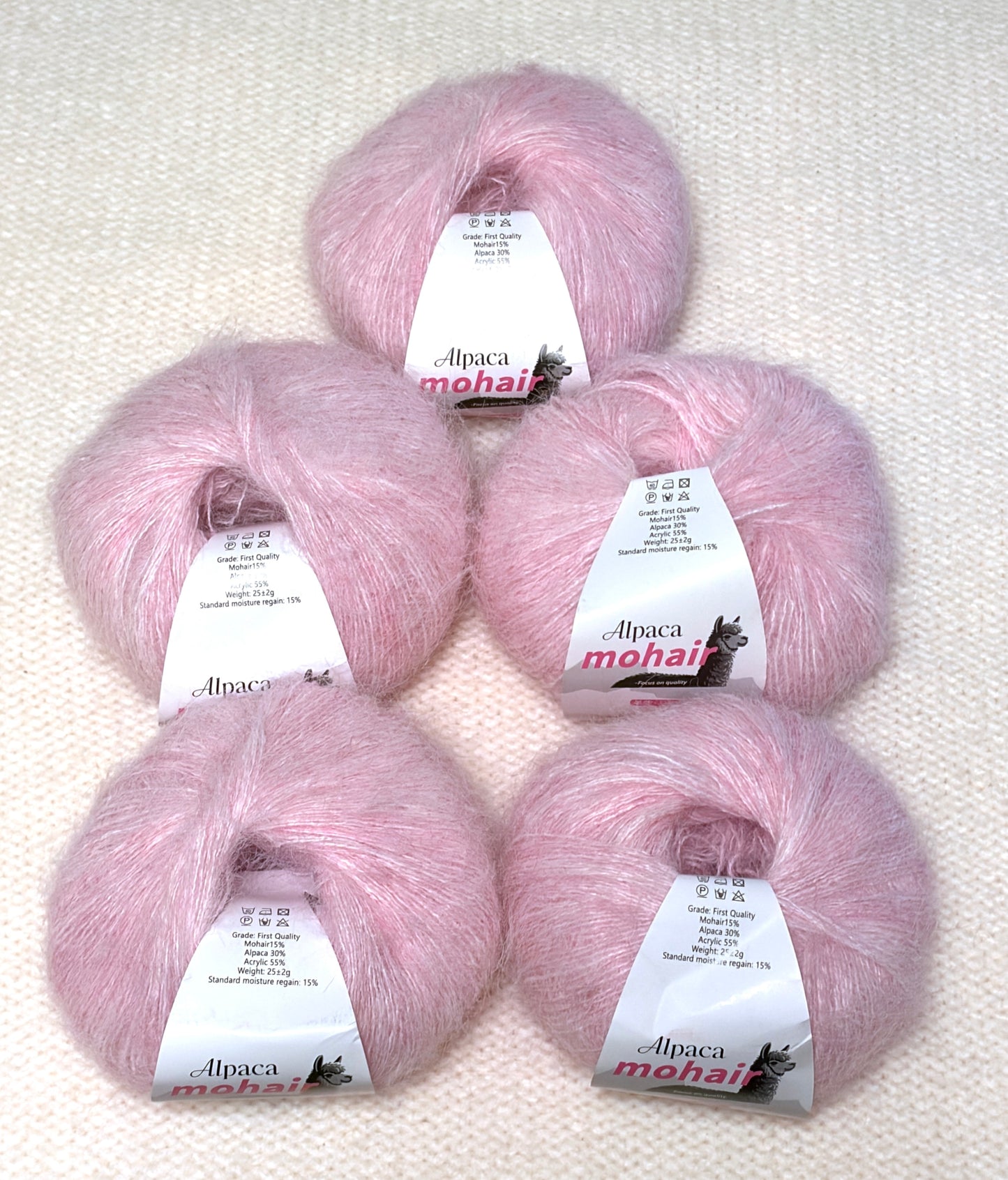 5 balls x 25g Alpaca Mohair yarn : Mohair + Alpaca + Acrylic : 18 Light Pink