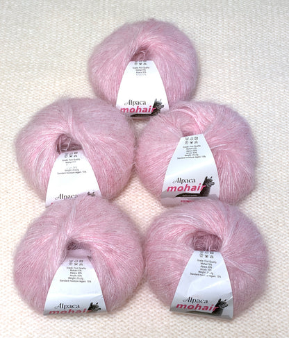 5 balls x 25g Alpaca Mohair yarn : Mohair + Alpaca + Acrylic : 18 Light Pink