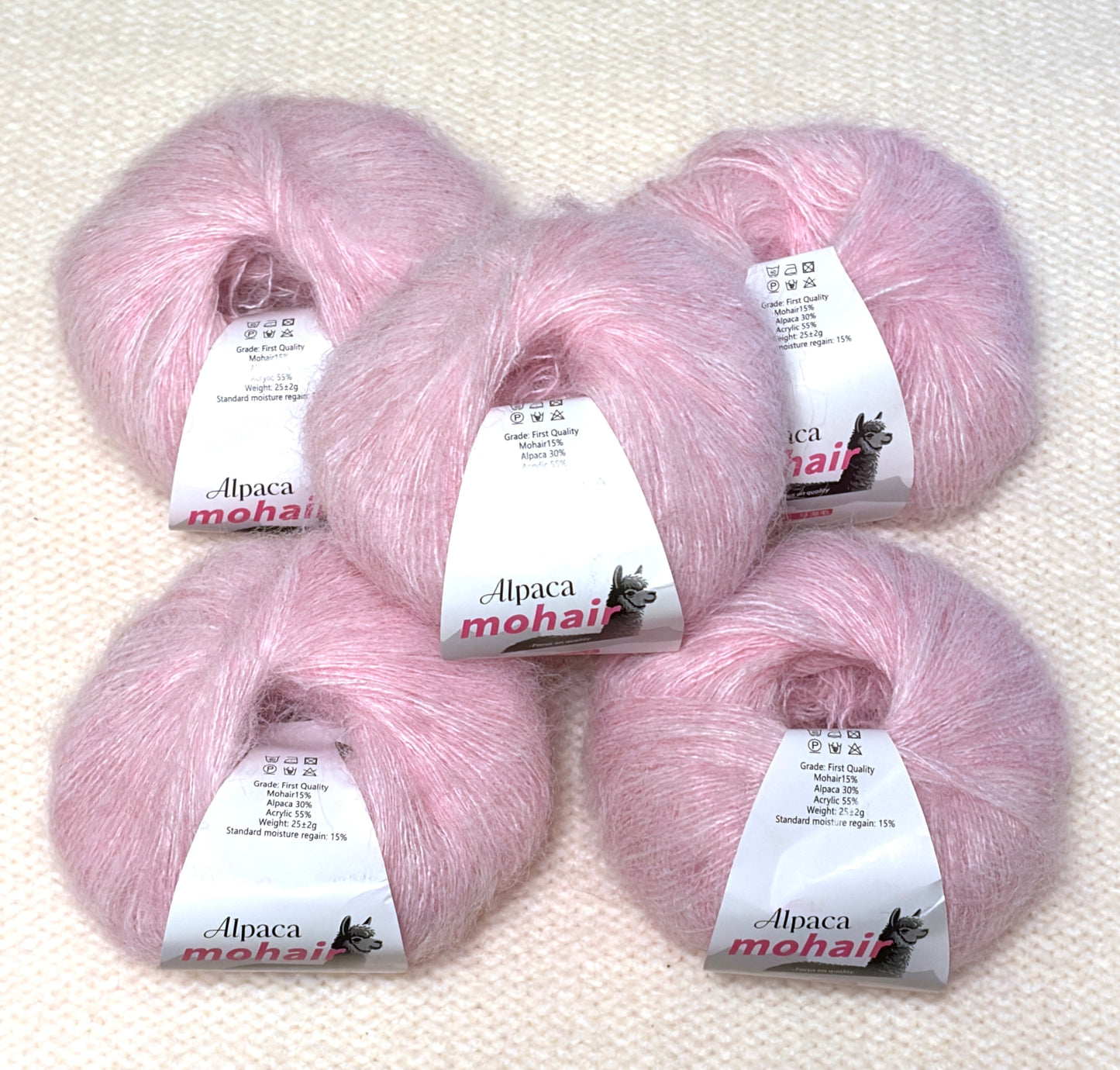 5 balls x 25g Alpaca Mohair yarn : Mohair + Alpaca + Acrylic : 18 Light Pink