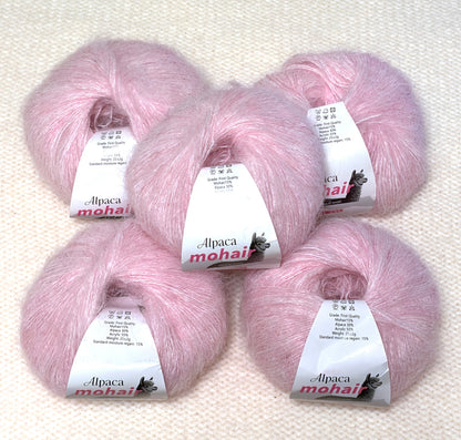 5 balls x 25g Alpaca Mohair yarn : Mohair + Alpaca + Acrylic : 18 Light Pink