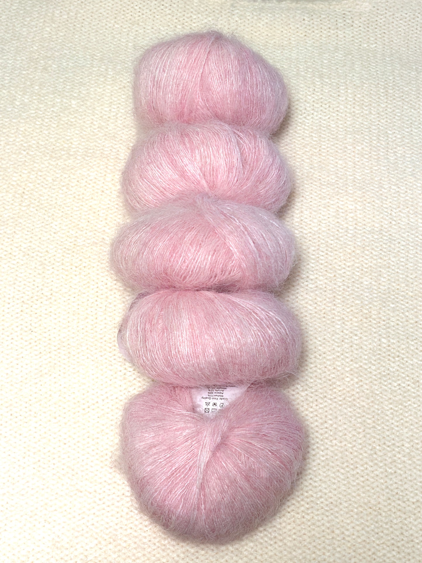 5 balls x 25g Alpaca Mohair yarn : Mohair + Alpaca + Acrylic : 18 Light Pink