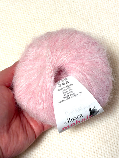 5 balls x 25g Alpaca Mohair yarn : Mohair + Alpaca + Acrylic : 18 Light Pink