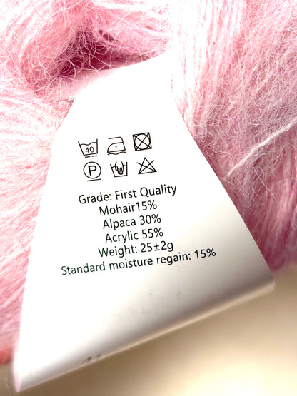 5 balls x 25g Alpaca Mohair yarn : Mohair + Alpaca + Acrylic : 18 Light Pink