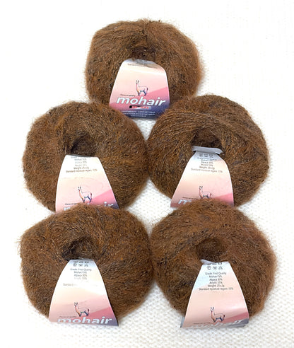 5 balls x 25g Alpaca Mohair yarn : Mohair + Alpaca + Acrylic : 18 Brown