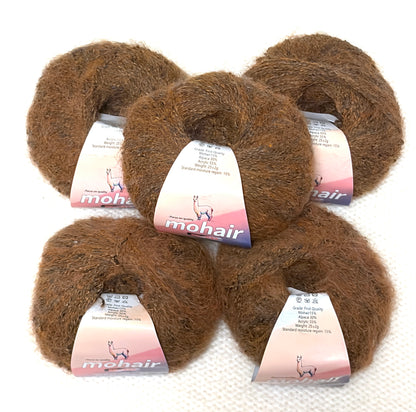 5 balls x 25g Alpaca Mohair yarn : Mohair + Alpaca + Acrylic : 18 Brown