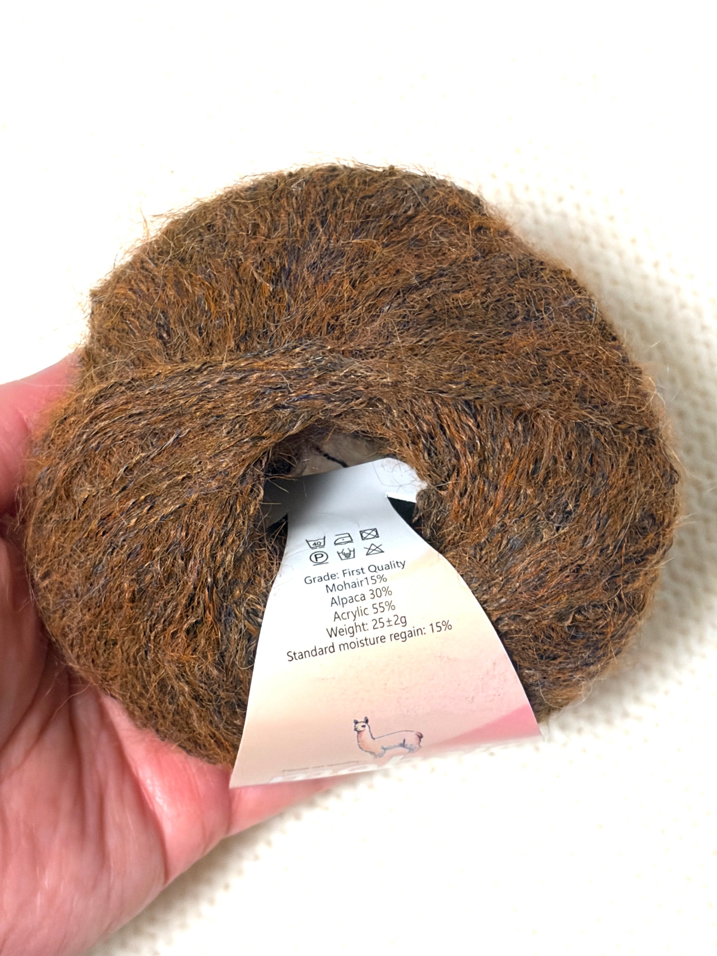 5 balls x 25g Alpaca Mohair yarn : Mohair + Alpaca + Acrylic : 18 Brown