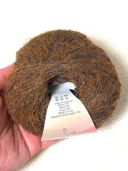 5 balls x 25g Alpaca Mohair yarn : Mohair + Alpaca + Acrylic : 18 Brown